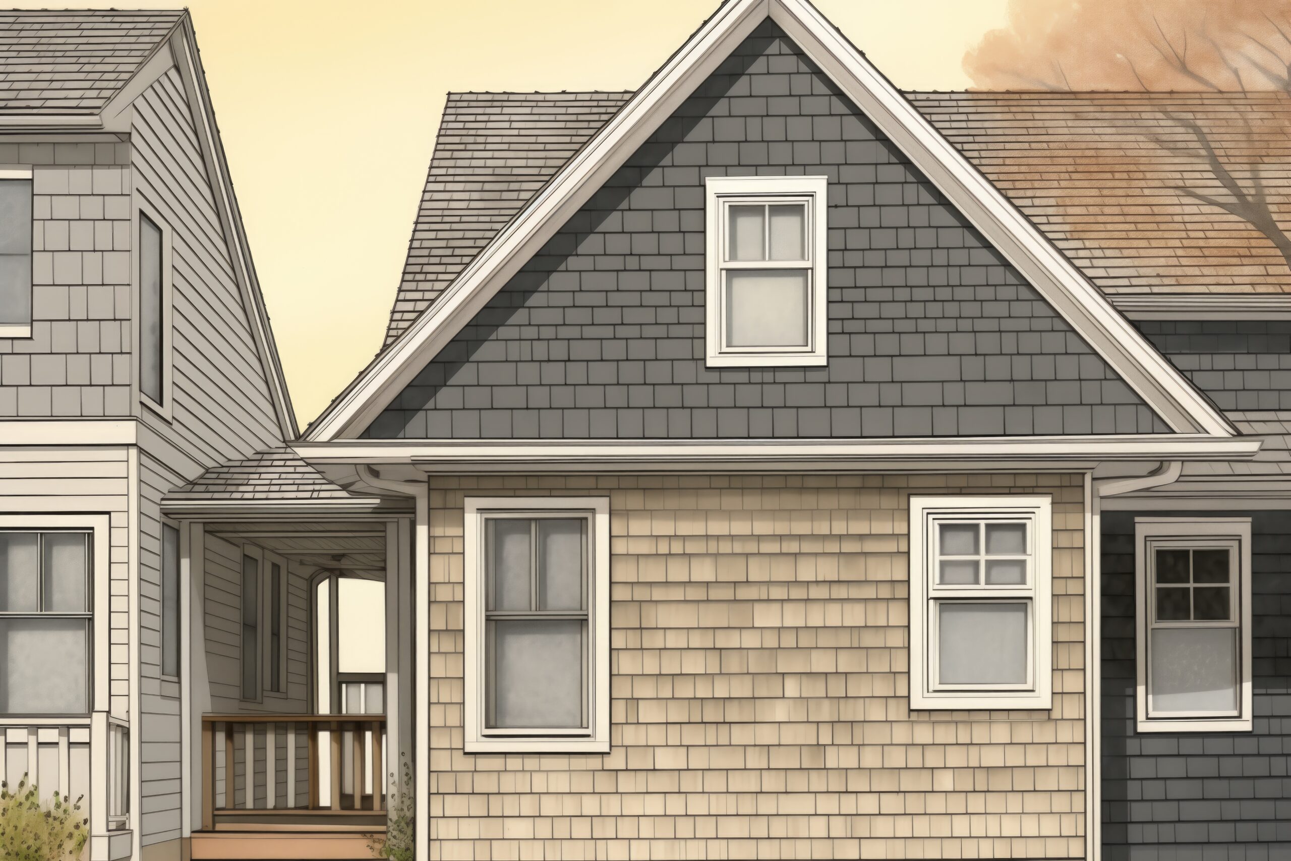 close-up of layered shingle siding in neutral tones, magazine style illustration, created with generative ai